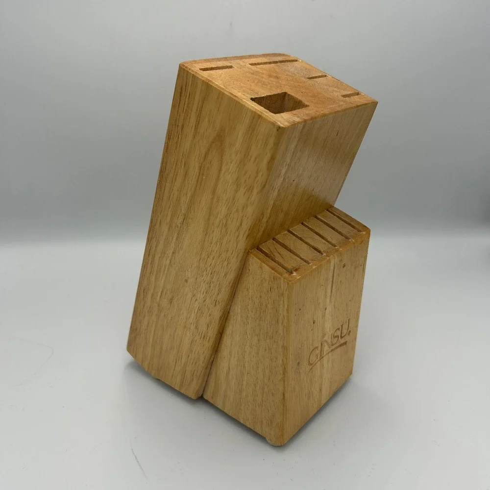 Ginsu Knife Block Holder 11 Slot Natural Wood Blond Solid Butcher